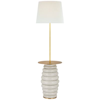 Kelly Wearstler Phoebe Extra Large Tray Table Floor Lamp in Antiqued White with Linen Shade W21