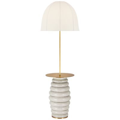 Kelly Wearstler Phoebe Extra Large Tray Table Floor Lamp in Antiqued White with Soft Domed Linen Shade W20.5