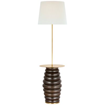 Kelly Wearstler Phoebe Extra Large Tray Table Floor Lamp in Crystal Bronze with Linen Shade W21