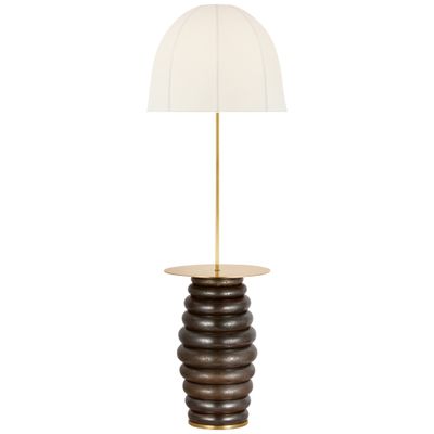 Kelly Wearstler Phoebe Extra Large Tray Table Floor Lamp in Crystal Bronze with Soft Domed Linen Shade W20.5
