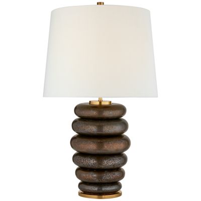 Kelly Wearstler Phoebe Cordless Stacked Table Lamp in Crystal Bronze with Linen Shade W17