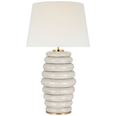 Kelly Wearstler Phoebe Extra Large Stacked Table Lamp in Antiqued White with Linen Shade W21