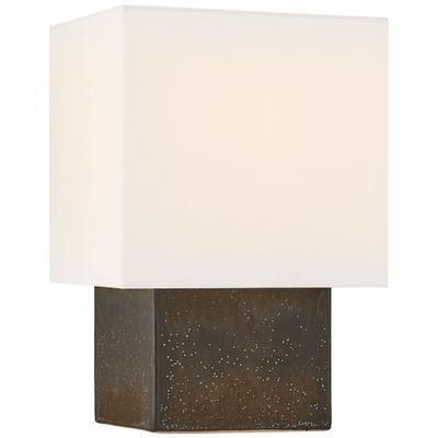 Kelly Wearstler Pari Small Square Table Lamp in Stained Black Metallic with Linen Shade W11.5