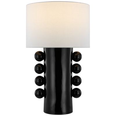 Kelly Wearstler Tiglia Tall Cordless Table Lamp in Black with Linen Shade W18.5