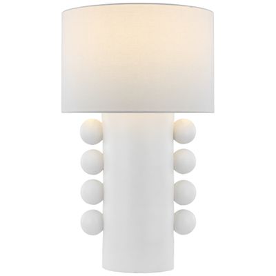 Kelly Wearstler Tiglia Tall Cordless Table Lamp in Plaster White with Linen Shade W18.5