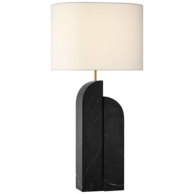 Kelly Wearstler Savoye Large Right Table Lamp in Black Marble with Linen Shade W18