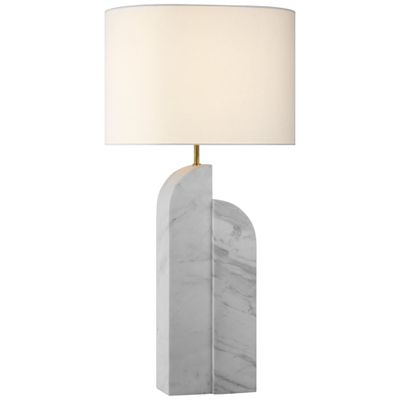 Kelly Wearstler Savoye Large Right Table Lamp in White Marble with Linen Shade W18 x H34