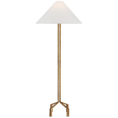 Marie Flanigan Clifford Large Forged Floor Lamp in Gilded Iron with Linen Shade W25.25