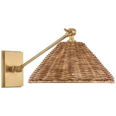 Marie Flanigan Wimberley Single Library Wall Light in Soft Brass with Natural Wicker Shade W10