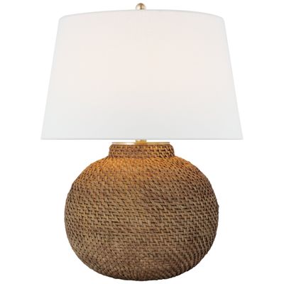 Marie Flanigan Avedon Small Table Lamp in Natural Rattan with Linen Shade W16