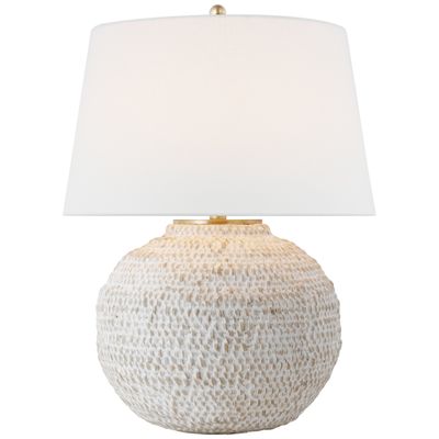 Marie Flanigan Avedon Small Table Lamp in Plaster White Rattan with Linen Shade W16
