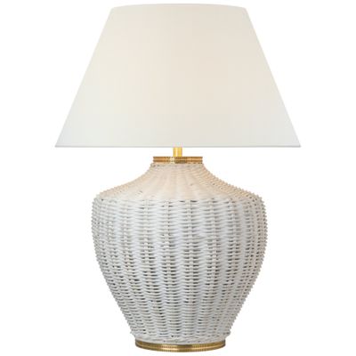 Marie Flanigan Evie Large Table Lamp in White Wicker with Linen Shade W23