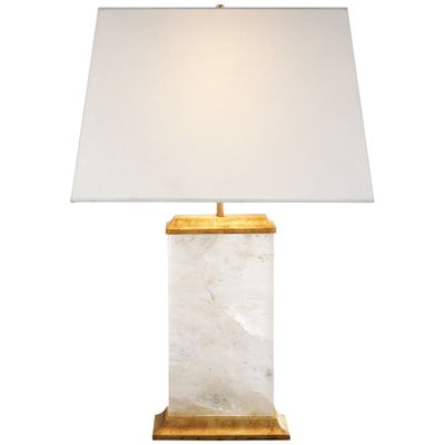 Michael S Smith Crescent Table Lamp in Quartz and Antique Gold Leaf with Linen Shade W18