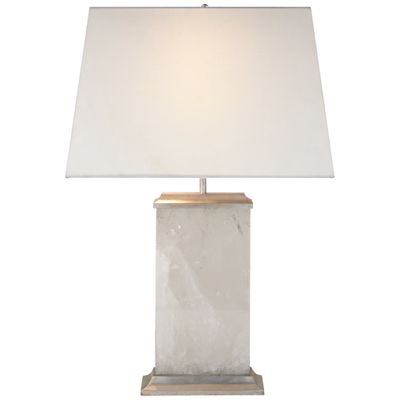 Michael S Smith Crescent Table Lamp in Quartz and Antique Silver Leaf with Linen Shade W18