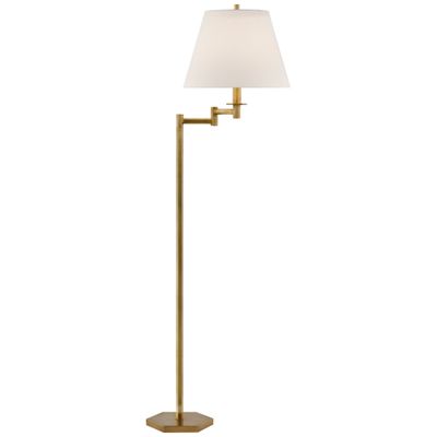 Paloma Contreras Olivier Large Swing Arm Floor Lamp in Hand-Rubbed Antique Brass with Linen Shade W15