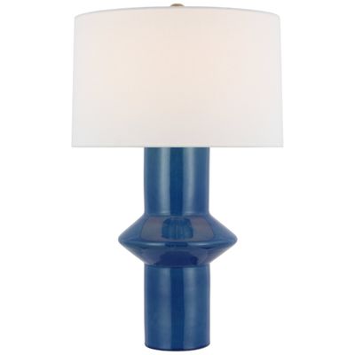 Paloma Contreras Maxime Medium Table Lamp in Aqua Crackle with Linen Shade W16.5