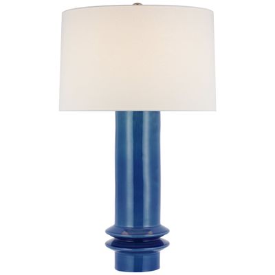 Paloma Contreras Montaigne Medium Table Lamp in Aqua Crackle with Linen Shade W17.5