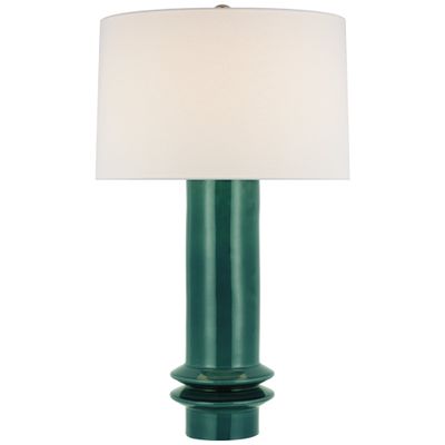 Paloma Contreras Montaigne Medium Table Lamp in Emerald Crackle with Linen Shade W17.5