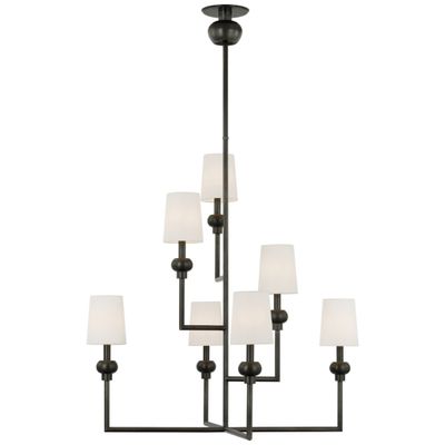 Paloma Contreras Comtesse XL Offset Chandelier in Bronze with Linen Shades Ceiling Light W38.5