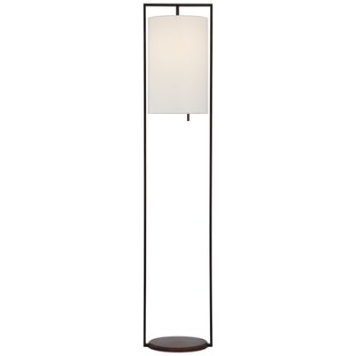 Ray Booth Zenz Medium Floor Lamp in Warm Iron and Dark Walnut with Linen Shade W11.5