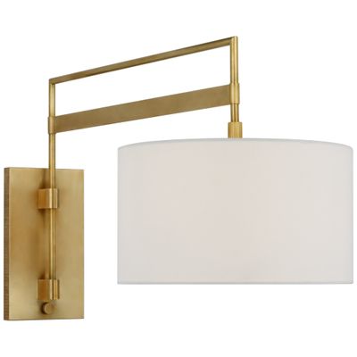 Ray Booth Gael Large Articulating Wall Light in Antique Brass with Linen Shade W14