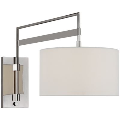 Ray Booth Gael Large Articulating Wall Light in Polished Nickel with Linen Shade W14