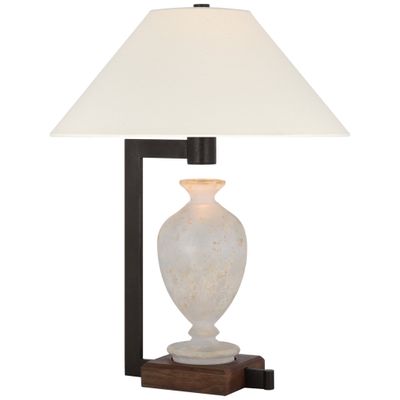 Ray Booth Phial Large Display Form Table Lamp in Etruscan Glass and Warm Iron and Dark Walnut with Linen Shade W17.5
