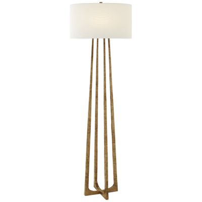 Ian K. Fowler Scala Large Hand-Forged Floor Lamp in Gilded Iron with Linen Shade W20.5
