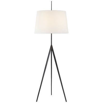 Ian K. Fowler Triad Hand-Forged Floor Lamp in Aged Iron with Linen Shade W22.5