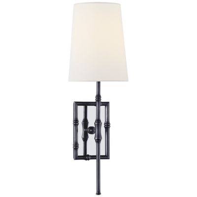 Visual Comfort Grenol Single Modern Bamboo Sconce in Bronze with Linen Shade Wall Light W5