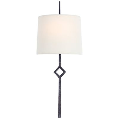 Visual Comfort Cranston Small Sconce in Aged Iron with Linen Shade Wall Light W6.5