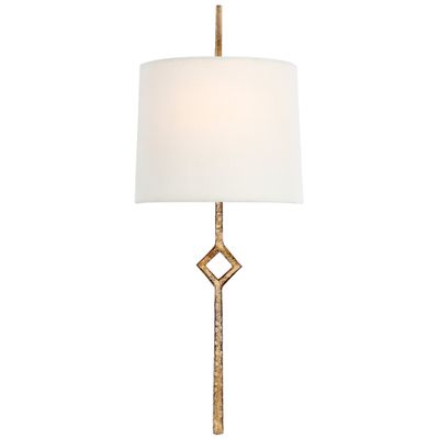 Visual Comfort Cranston Small Sconce in Gilded Iron with Linen Shade Wall Light W6.5