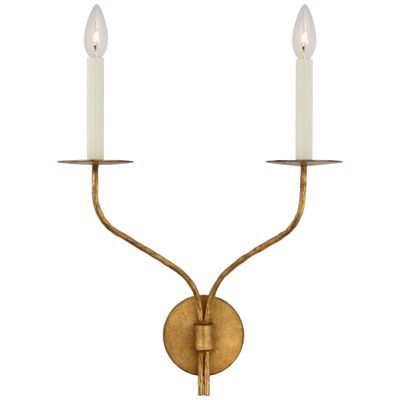 Ian K. Fowler Belfair Large Double Sconce in Gilded Iron Wall Light W14.5