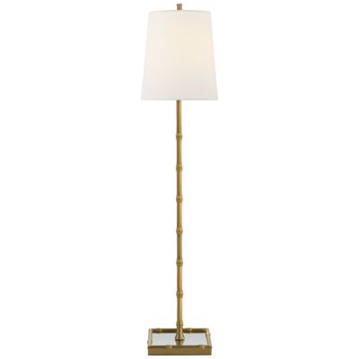 Visual Comfort Grenol Buffet Lamp in Hand-Rubbed Antique Brass with Linen Shade Table Lamp W7.25