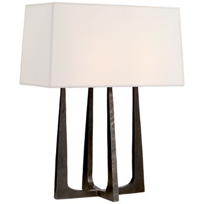 Ian K. Fowler Scala Hand-Forged Bedside Lamp in Aged Iron with Linen Shade Table Lamp W16.25