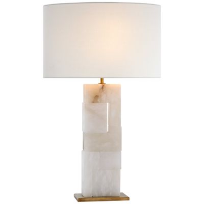 Ian K. Fowler Ashlar Large Table Lamp in Alabaster and Hand-Rubbed Antique Brass with Linen Shade W17