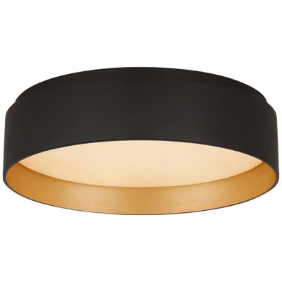 Visual Comfort Shaw Small Flush in Matte Black and Gild with White Glass Ceiling Light W11