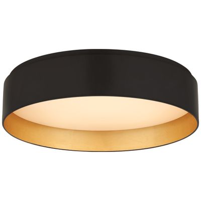 Visual Comfort Shaw Medium Flush in Matte Black and Gild with White Glass Ceiling Light W14