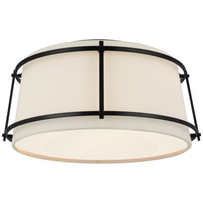 Carrier and Company Callaway Small Flush Mount in Bronze with Linen Shade and Frosted Acrylic Diffuser Ceiling Light W12.5