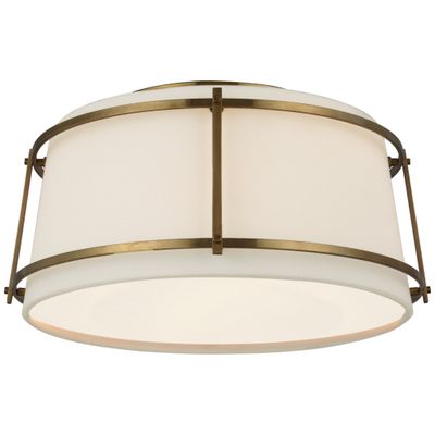 Carrier and Company Callaway Small Flush Mount in Hand-Rubbed Antique Brass with Linen Shade and Frosted Acrylic Diffuser Ceiling Light W12.5