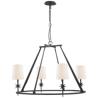 Ian K. Fowler Etoile Round Chandelier in Black Rust with Linen Shades Ceiling Light W35.5