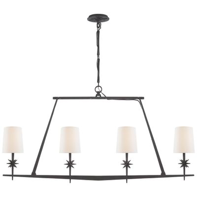 Ian K. Fowler Etoile Linear Chandelier in Black Rust with Linen Shades Ceiling Light W48