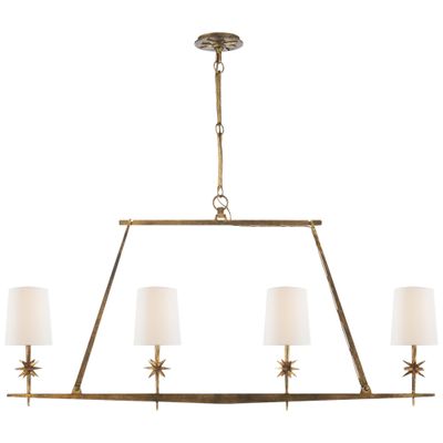 Ian K. Fowler Etoile Linear Chandelier in Gilded Iron with Linen Shades Ceiling Light W48