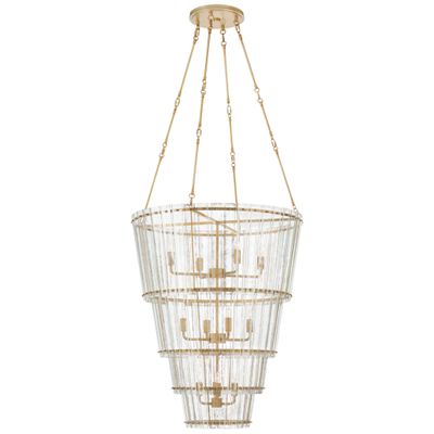 Carrier and Company Cadence Large Waterfall Chandelier in Hand-Rubbed Antique Brass with Antique Mirror Ceiling Light W30.75