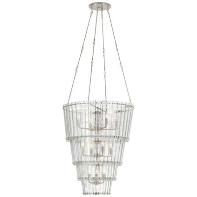 Carrier and Company Cadence Large Waterfall Chandelier in Polished Nickel with Antique Mirror Ceiling Light W30.75
