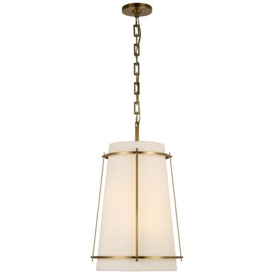 Carrier and Company Callaway Medium Hanging Shade in Hand-Rubbed Antique Brass with Linen Shade and Frosted Acrylic Diffuser Ceiling Light W14.5