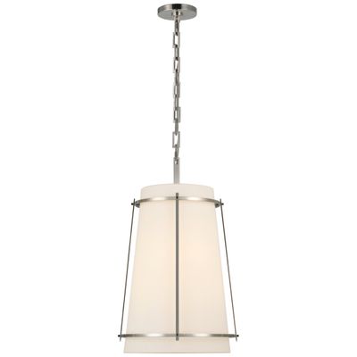 Carrier and Company Callaway Medium Hanging Shade in Polished Nickel with Linen Shade and Frosted Acrylic Diffuser Ceiling Light W14.5