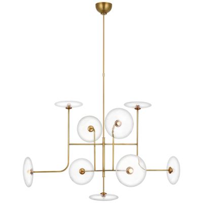 Ian K. Fowler Calvino X-Large Arched Chandelier in Hand-Rubbed Antique Brass with Clear Glass Ceiling Light W42