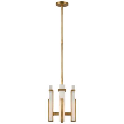 Ian K. Fowler Malik Small Chandelier in Hand-Rubbed Antique Brass with Alabaster Ceiling Light W12