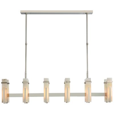 Ian K. Fowler Malik Large Linear Chandelier in Polished Nickel with Alabaster Ceiling Light W54.75